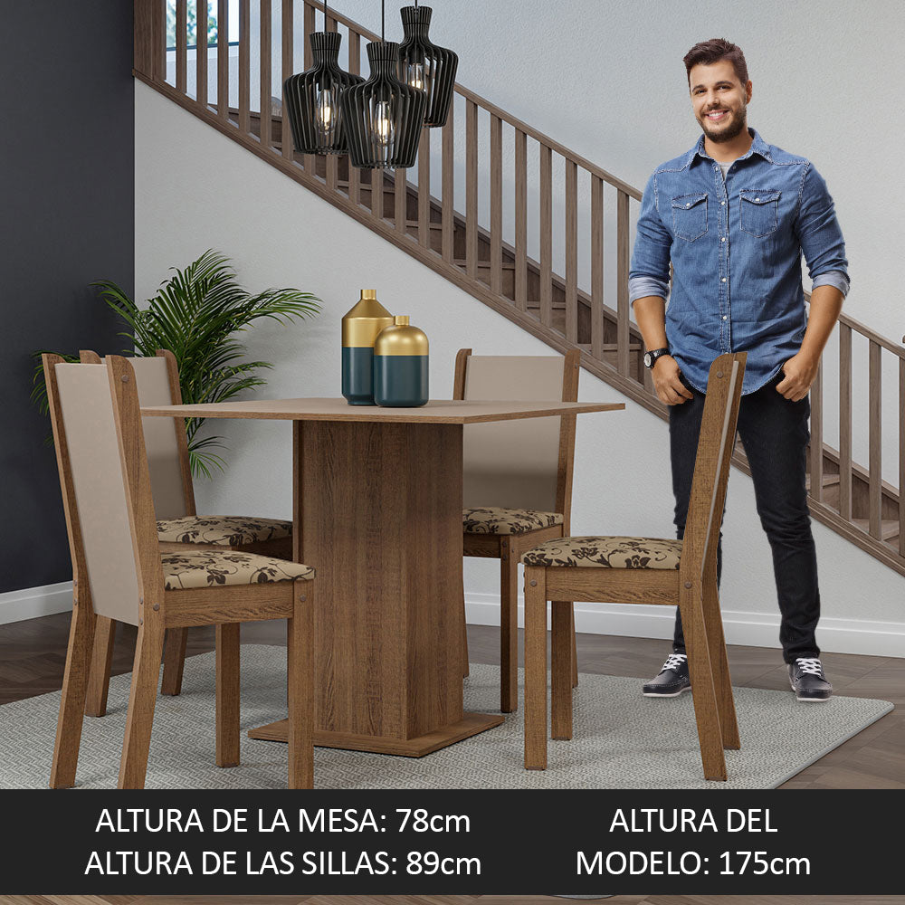 Juego de Comedor Mesa Tapa de Madera 4 Sillas Marrón/Crema/Beige Marrón Briana Madesa