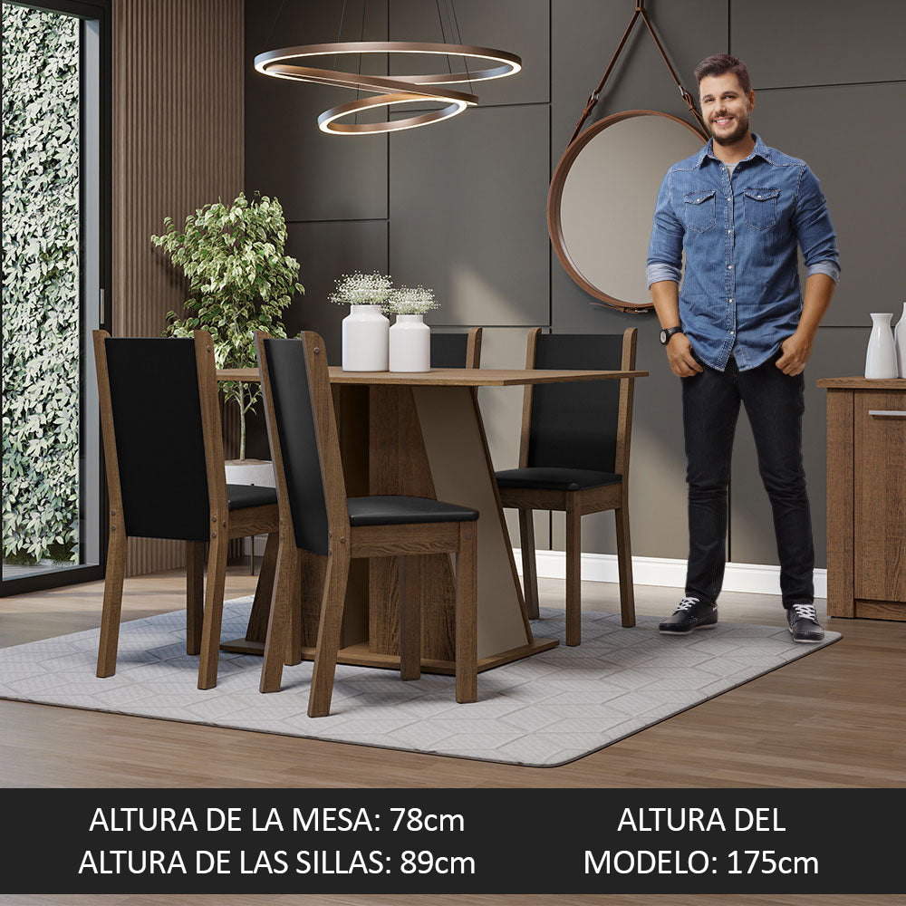 Juego de Comedor Mesa Tapa de Madera 4 Sillas Marrón/Crema/Negro Sophie Madesa