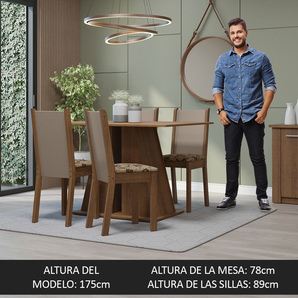 Juego de Comedor Mesa Tapa de Madera 4 Sillas Marrón/Beige Marrón Sophie Madesa