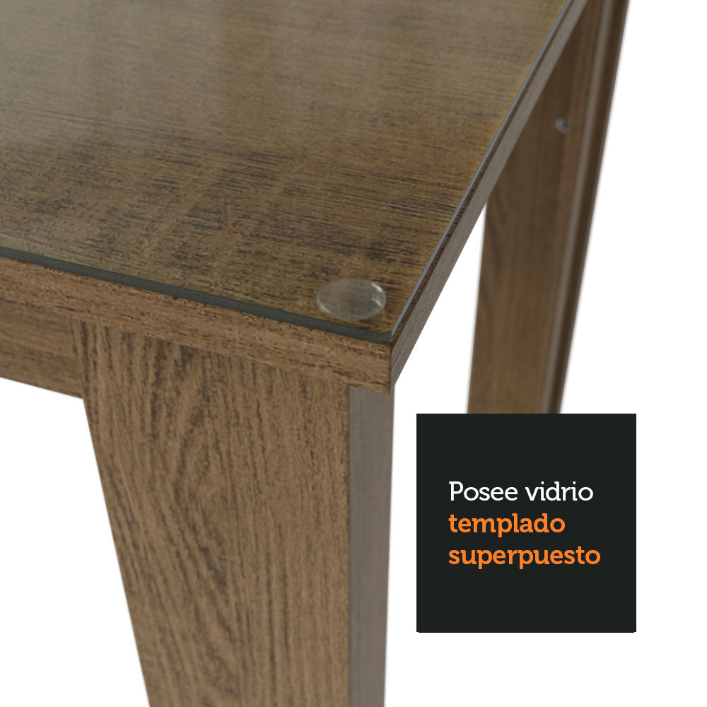 Juego de Comedor Mesa Tapa de Vidrio 6 Sillas Marrón/Crema/Tapizado Beige Marrón Heloísa Madesa