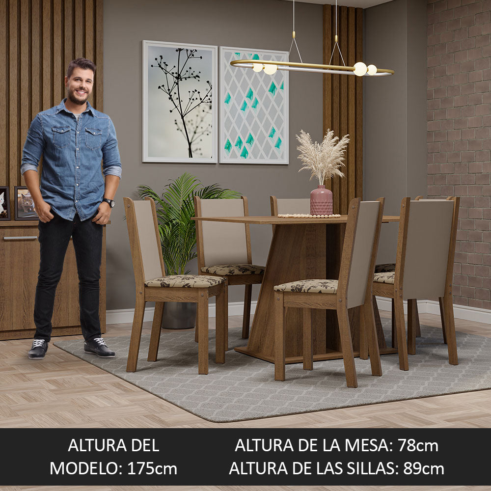 Juego de Comedor Mesa Tapa de Madera 6 Sillas Marrón/Beige Marrón Wendy Madesa