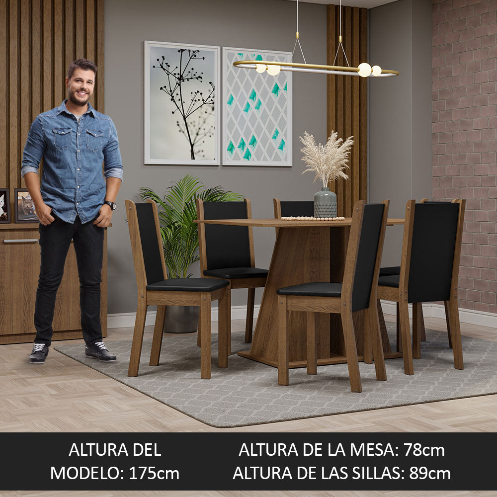 Juego de Comedor Mesa Tapa de Madera 6 Sillas Marrón/Negro Wendy Madesa