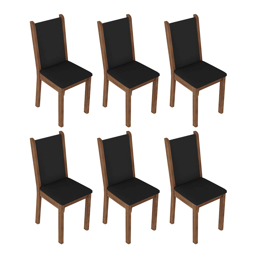 Conjunto Comedor Mesa Mesada de Vidro 6 Sillas Marrón/Negro Viola Madesa