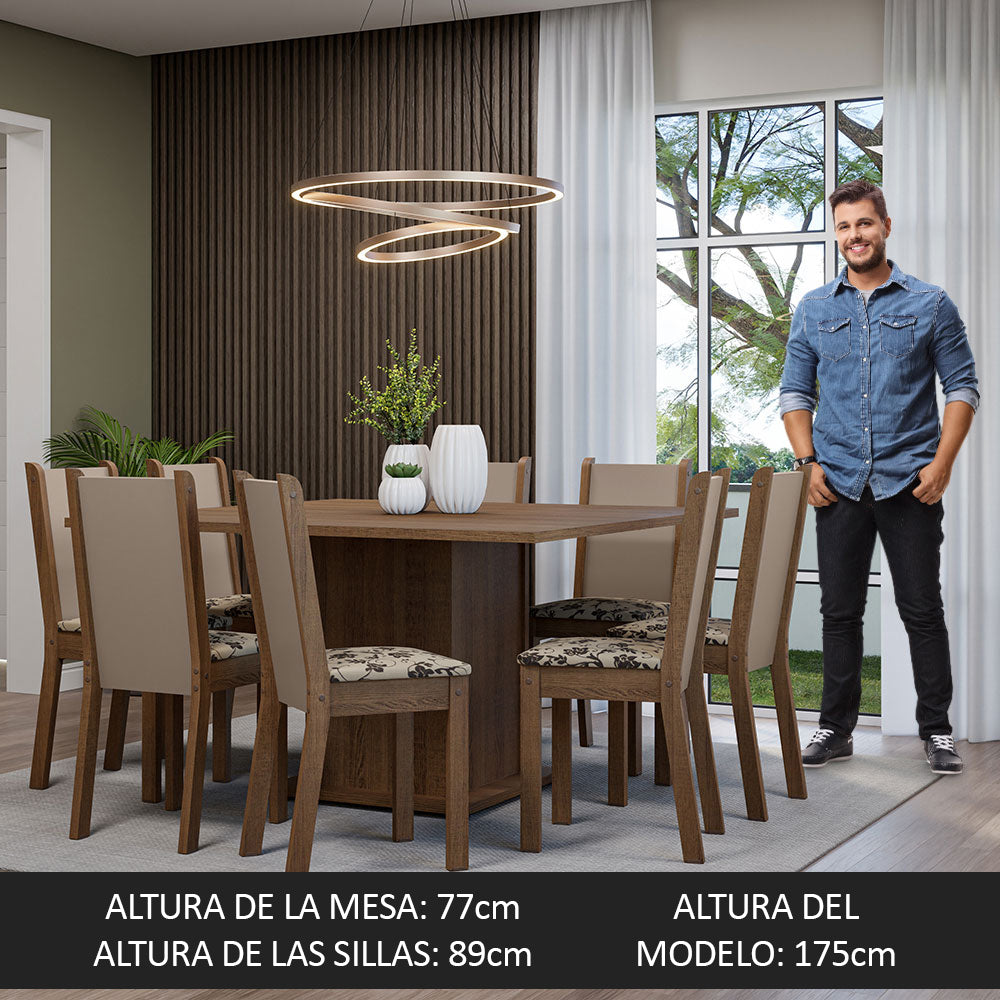 Juego de Comedor Mesa Tapa de Madera 8 Sillas Marrón/Crema/Beige Marrón Marisa Madesa