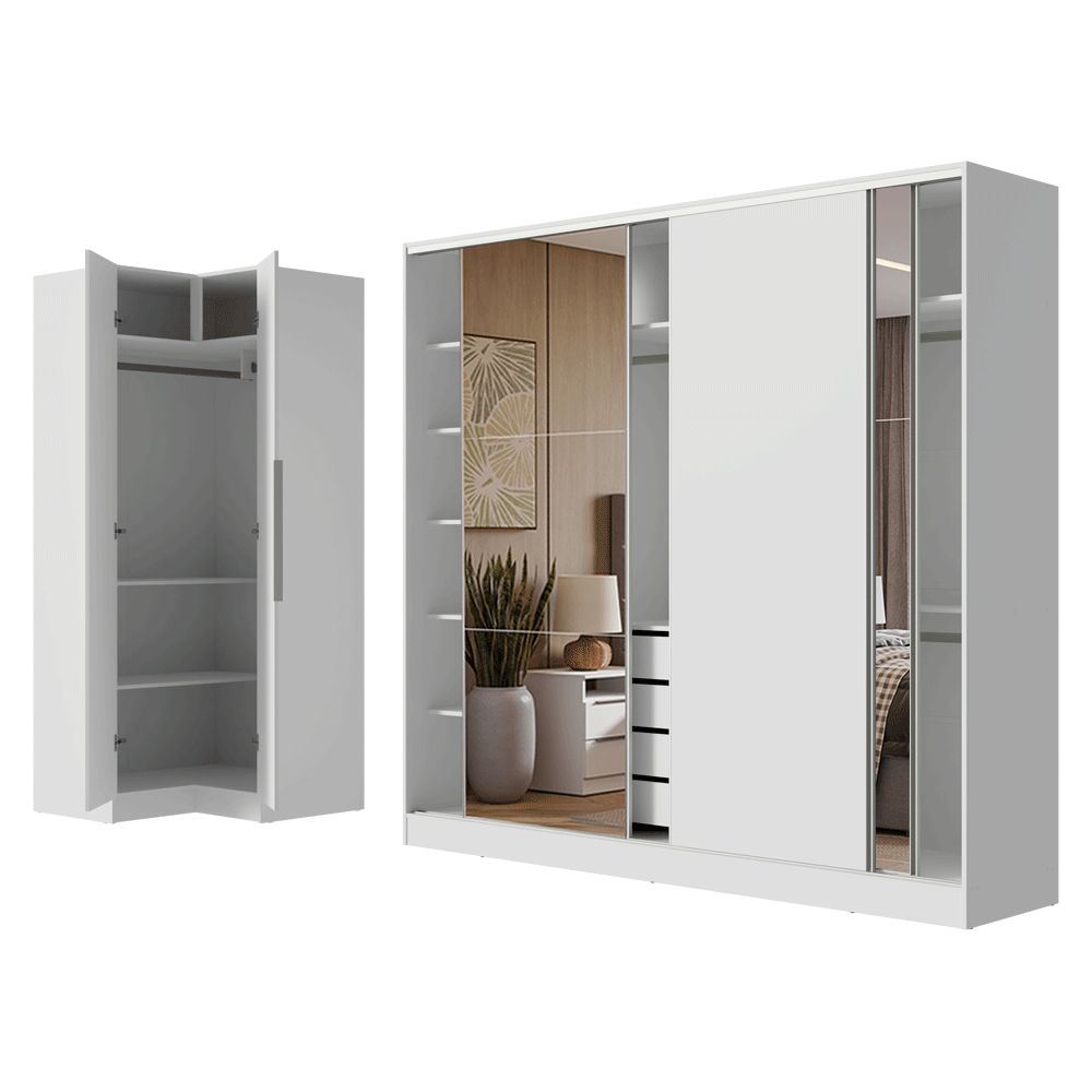Placard Modulado Neo + Placard Royale Matrimonial 3 Puertas Corredizas con Espejos Blanco