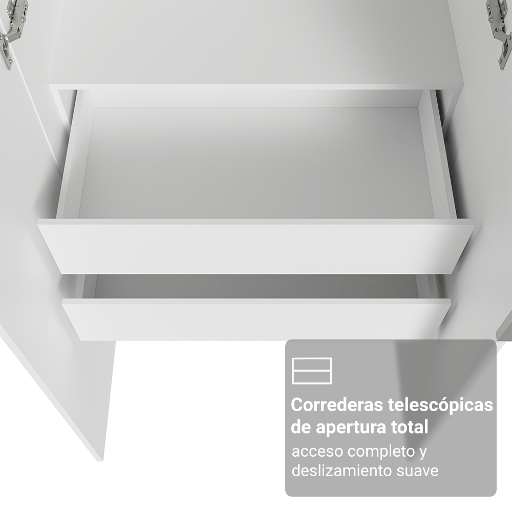 Dormitorio Completo Matrimonial Madesa Neo 580 cm con Ropero Esquinero con Espejos Blanco