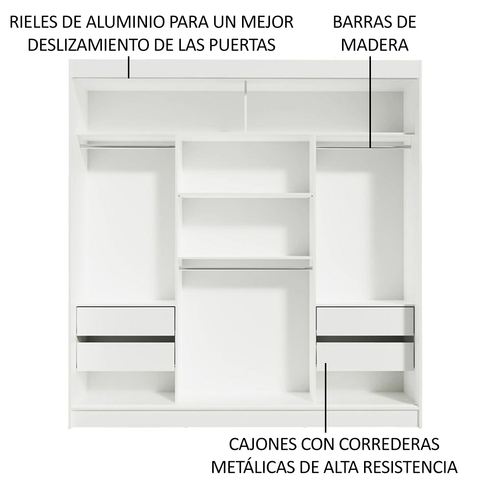 Placard Matrimonial con 3 Puertas Correderas y Espejo, Blanco Orión