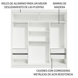 Placard Matrimonial con 3 Puertas Correderas y Espejo, Blanco Orión