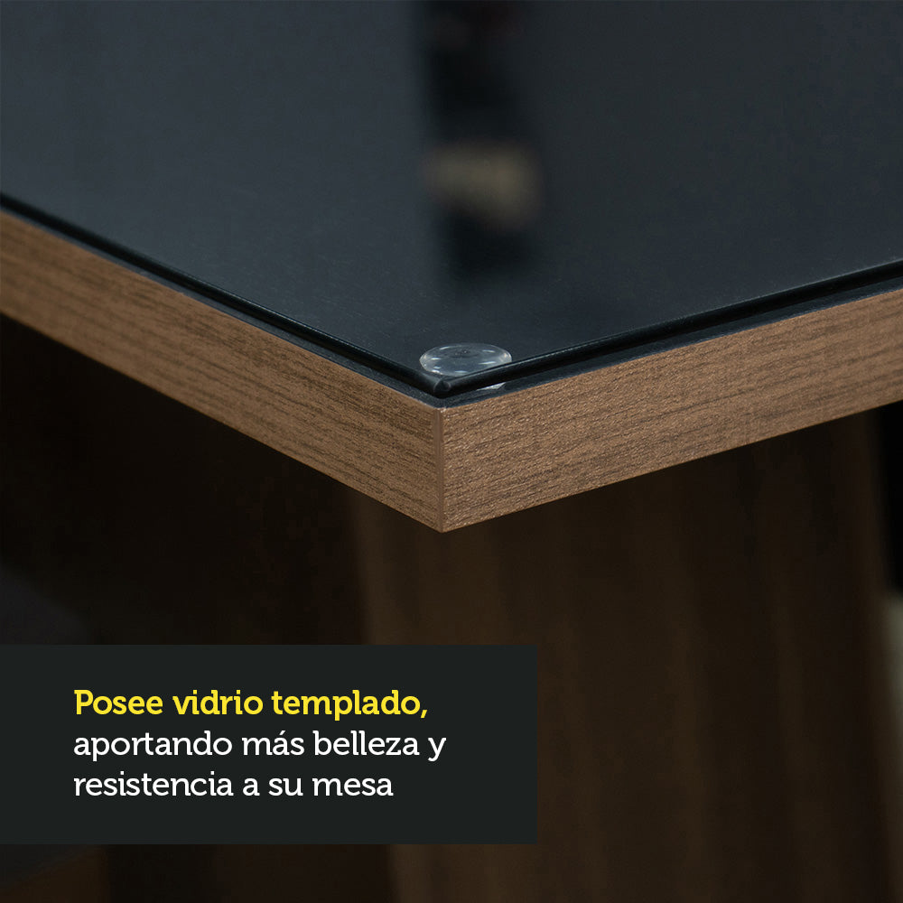 Juego de Comedor Mesa con Tapa de Vidrio 4 Sillas Marrón/Negro Moscou Plus