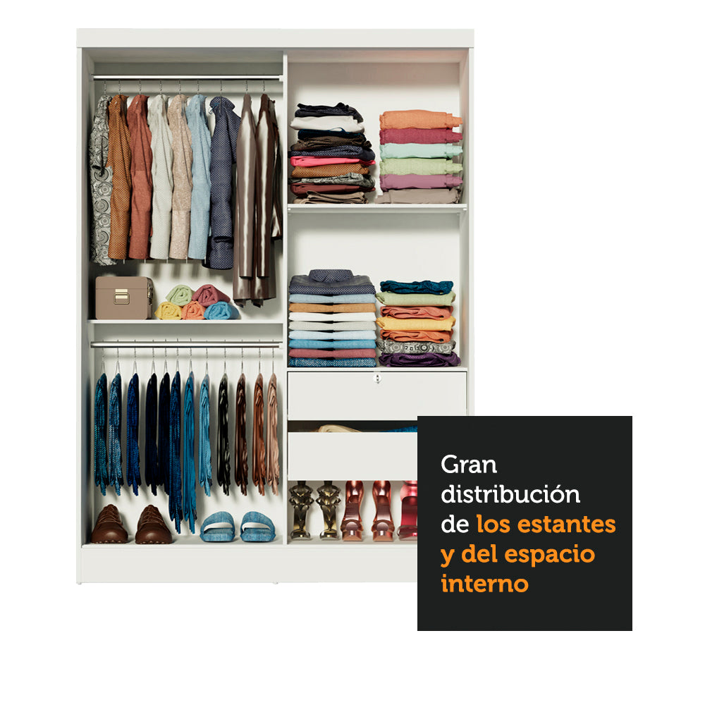 Placard Infantil Nick 120 cm 2 Puertas Corredizas 2 Cajones Blanco Madesa