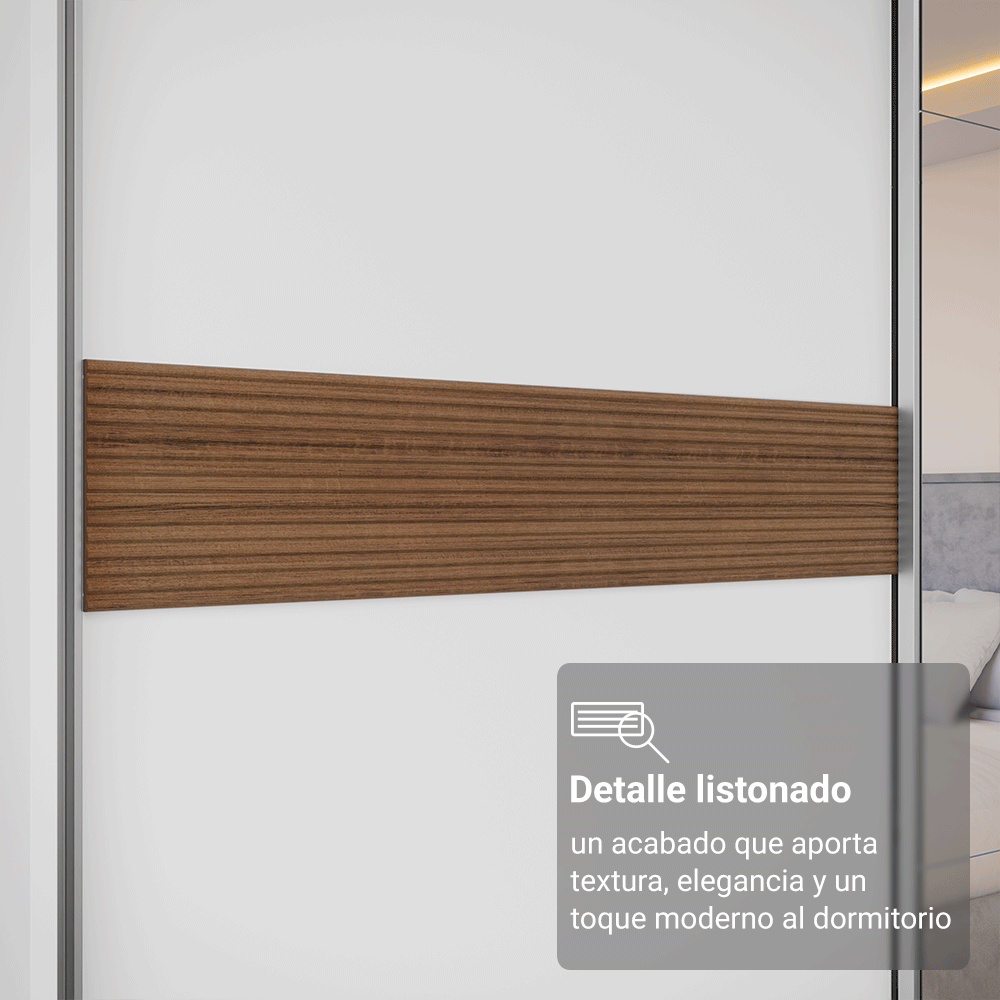 Placard Matrimonial Malta 231 cm 3 Puertas Corredizas con 1 Espejo 4 Cajones con Patas 100% MDF Blanco Madesa