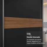 Placard Matrimonial Malta 231 cm 3 Puertas Corredizas con 1 Espejo 4 Cajones con Patas 100% MDF Negro Madesa