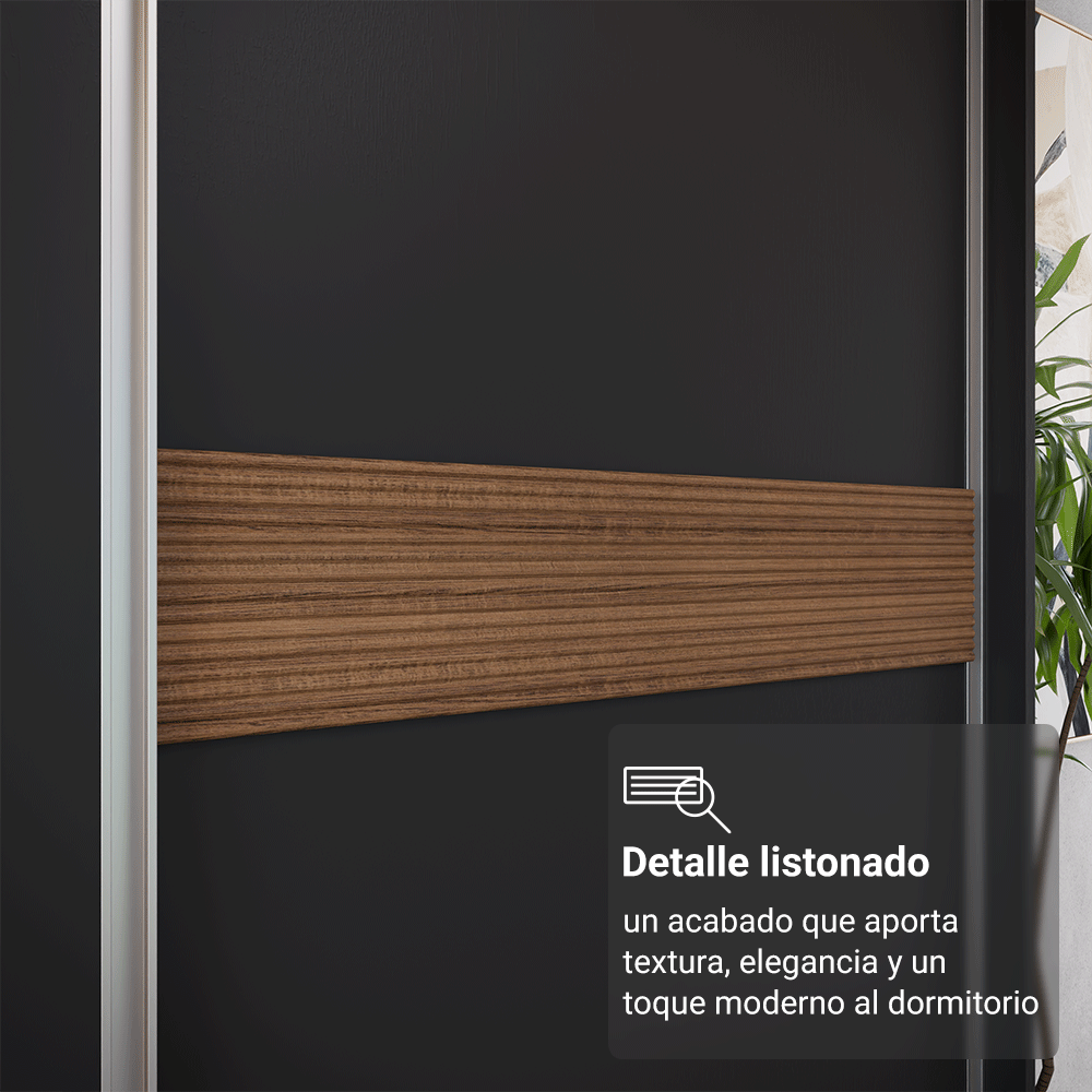 Placard Matrimonial Malta 231 cm 3 Puertas Corredizas 4 Cajones 100% MDF Negro Madesa