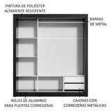 Placard Matrimonial Lyon 3 Puertas Corredizas con Espejos 2 Cajones Negro/Blanco
