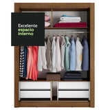 Placard Soltero Dallas Plus 2 Puertas Corredizas 4 Cajones Marrón/Blanco