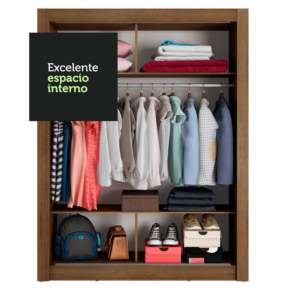 Placard Ropero Solteiro Madesa Denver 2 Puertas Corredizas con Espejo Marrón/Gris