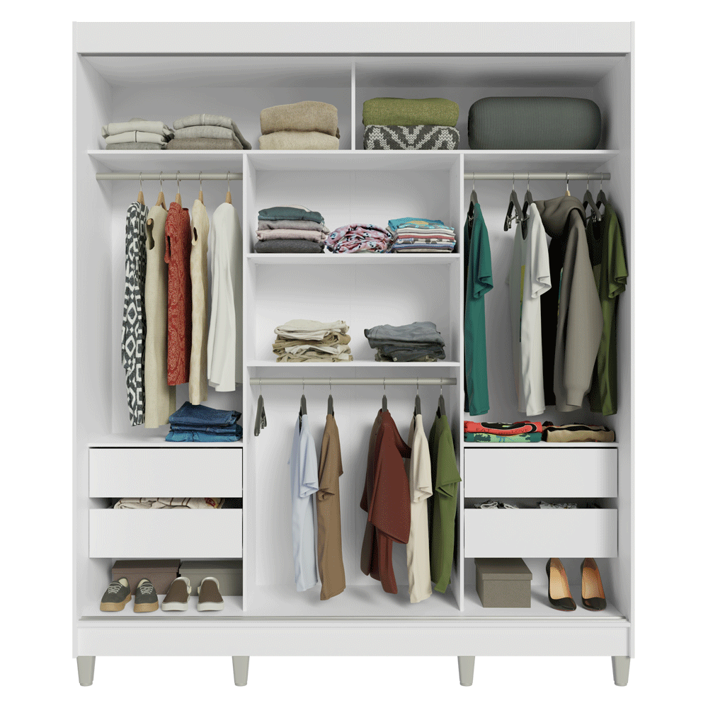 Placard Matrimonial con Patas 180 cm 3 Puertas con Espejo Reno Blanco/Marrón