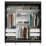 Placard Matrimonial con Patas 180 cm 3 Puertas con Espejo Reno Negro/Marrón