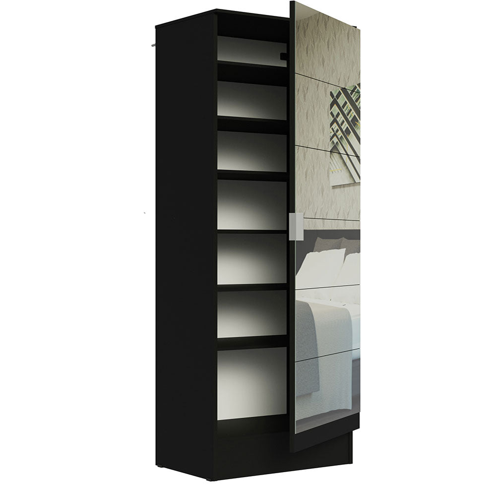 Zapatero multiuso Isis 1 con Puerta de espejo, Negro