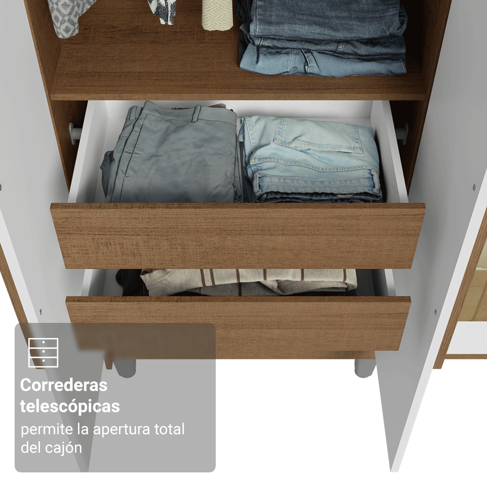 Placard Individual con Patas 4 Puertas Batientes con Espejos Marrón/Blanco/Marrón Venus Madesa