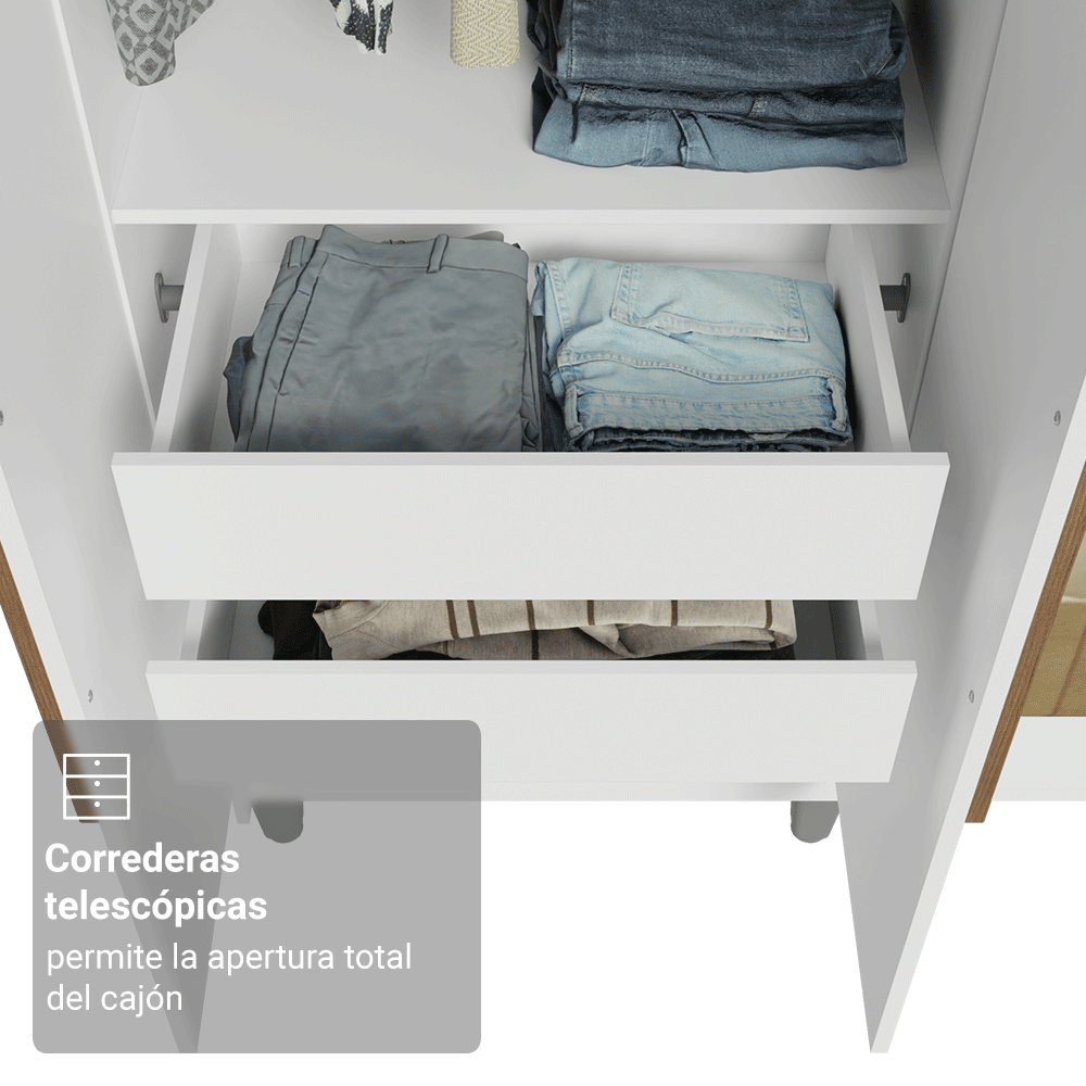 Placard Individual con Patas 4 Puertas Batientes con Espejo Blanco/Blanco/Marrón Venus Madesa