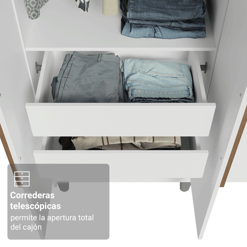 Placard Individual con Patas 4 Puertas Batientes Blanco/Blanco/Marrón Venus Madesa