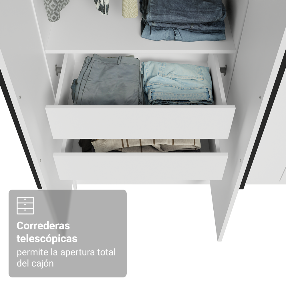 Placard Individual 4 Puertas Batientes Blanco/Blanco/Negro Venus Madesa
