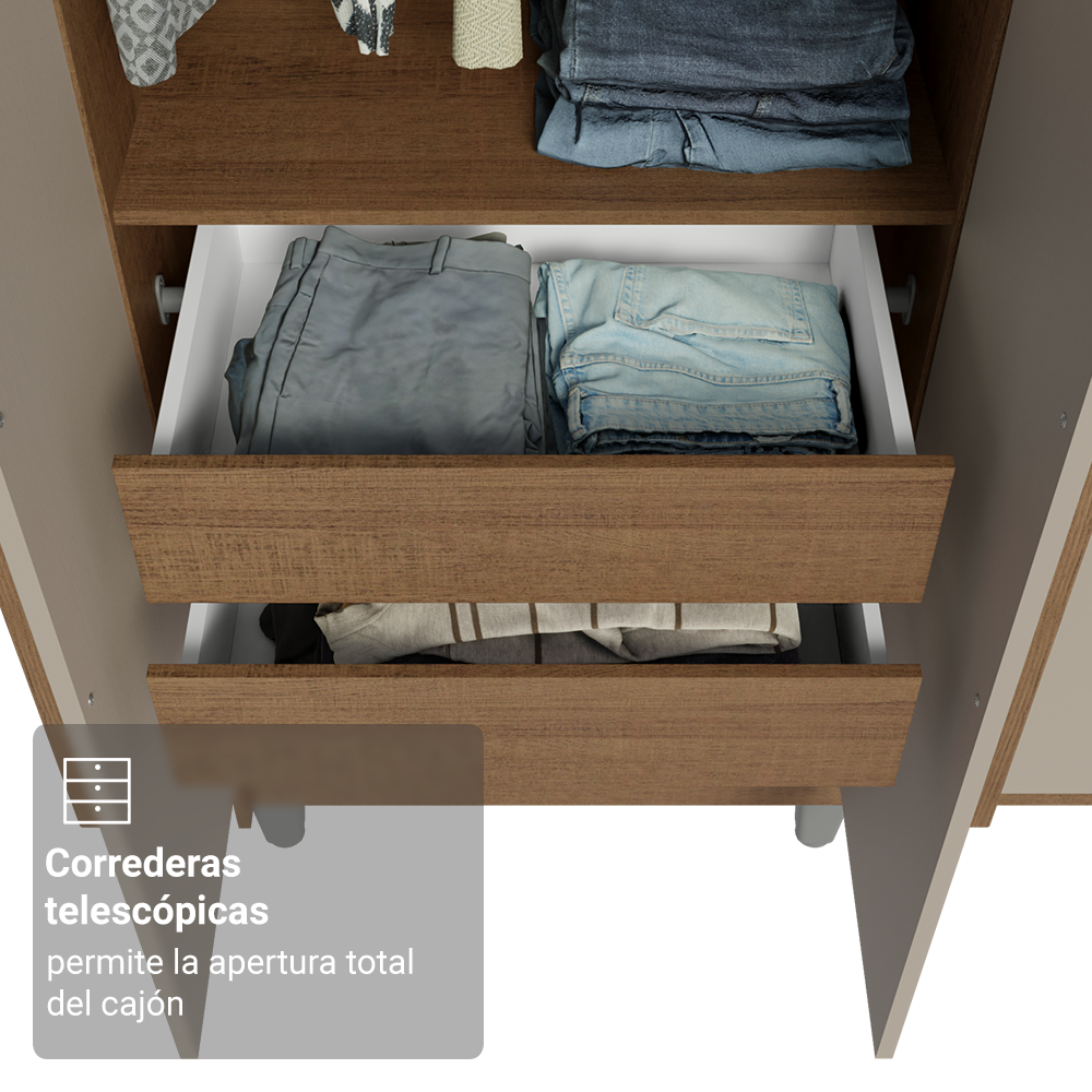 Placard Matrimonial con Patas 6 Puertas Batientes Venus Marrón/Crema/Marrón