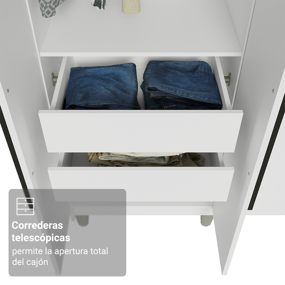 Placard Matrimonial Con Patas 216 cm 8 Puertas Batientes con Espejo Venus Blanco/Blanco/Negro