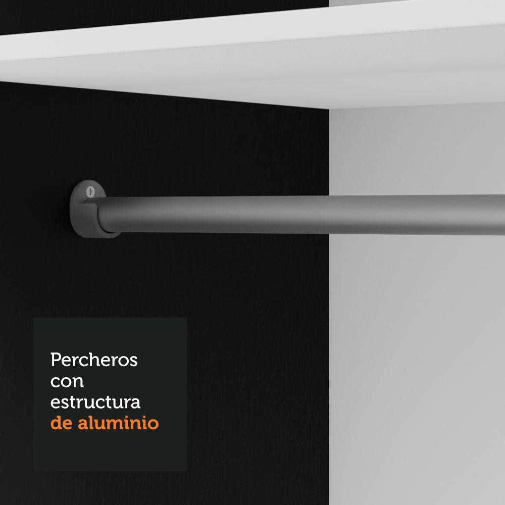 Placard 2 Puertas Corredizas con Espejos 2 Cajones Negro Vivare