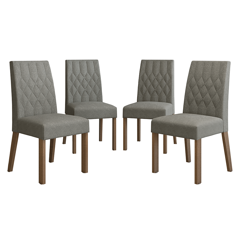 Kit 4 Sillas para Comedor 4256 Marrón/Gamuza Silver Madesa