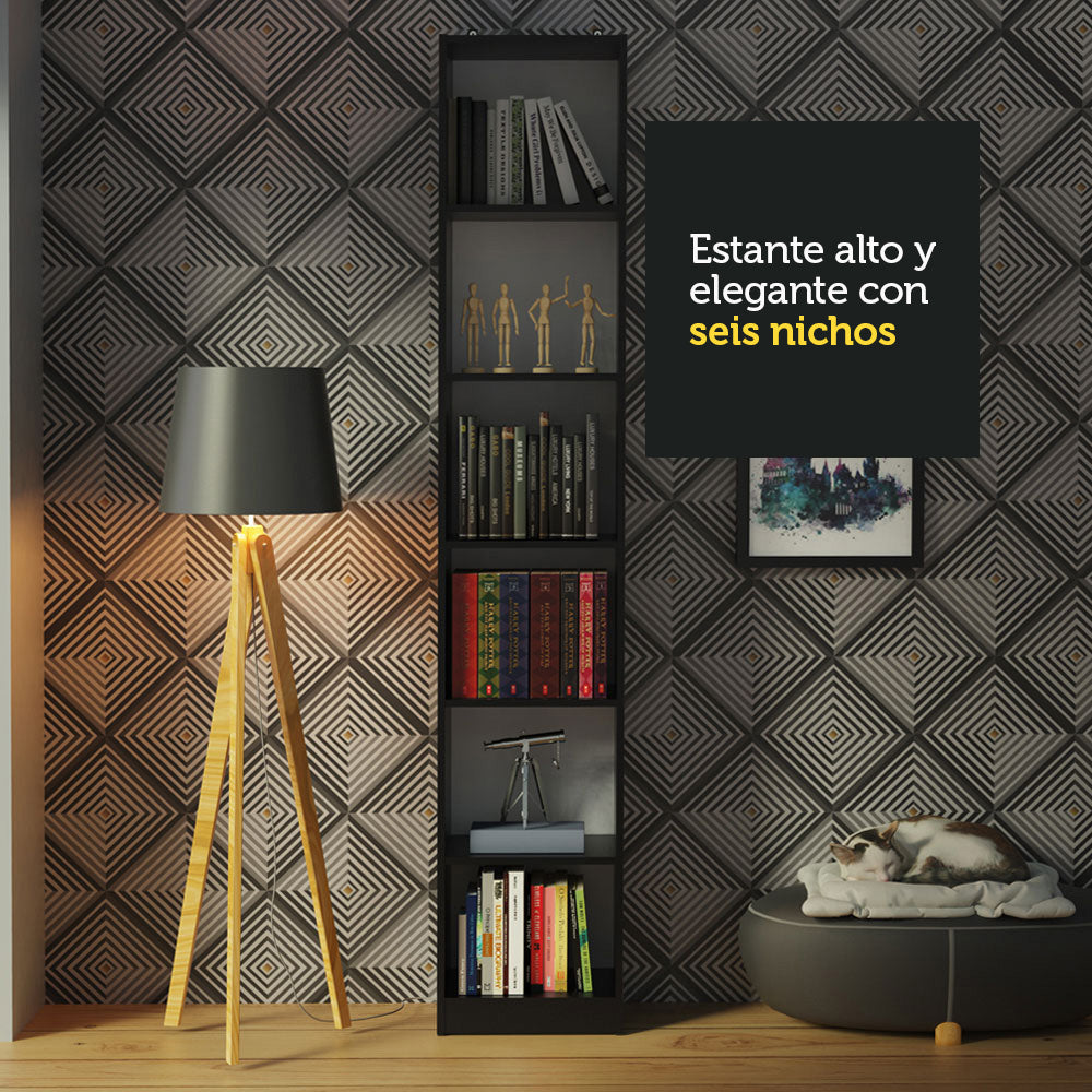 Biblioteca Organizador Madesa 6906 con 6 Nichos Negro