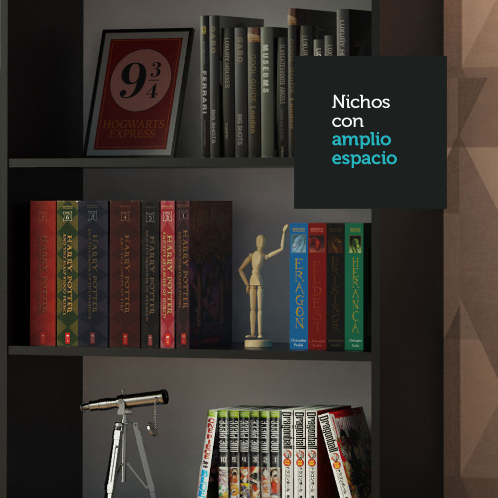 Biblioteca Organizador Madesa 6908 con 6 Nichos Negro