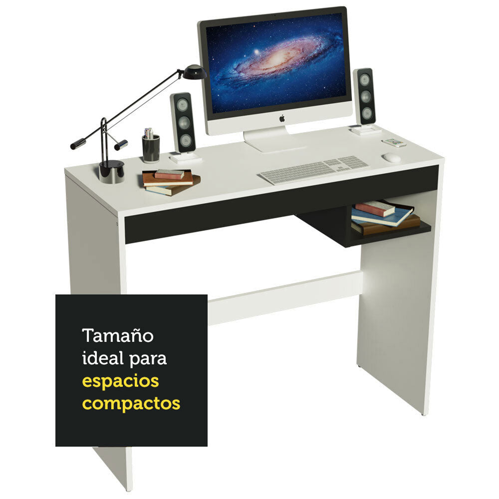 Escritorio Rubi con Tapa de Madera y 1 Nicho Blanco/Negro