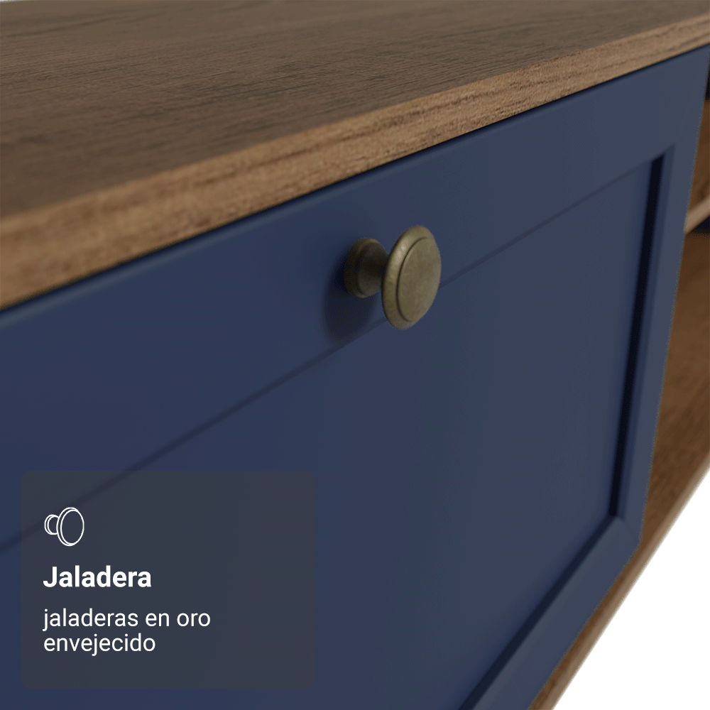 Rack Flotante para TV hasta 80 Pulgadas 218 cm 2 Puertas Marrón/Azul Vik Madesa