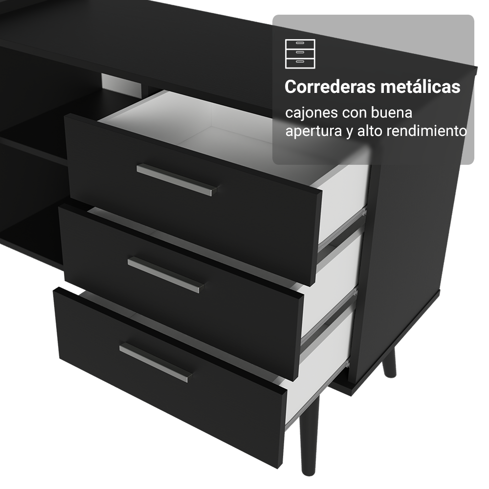 Escritorio Esquinero con 3 Cajones Lisboa Negro