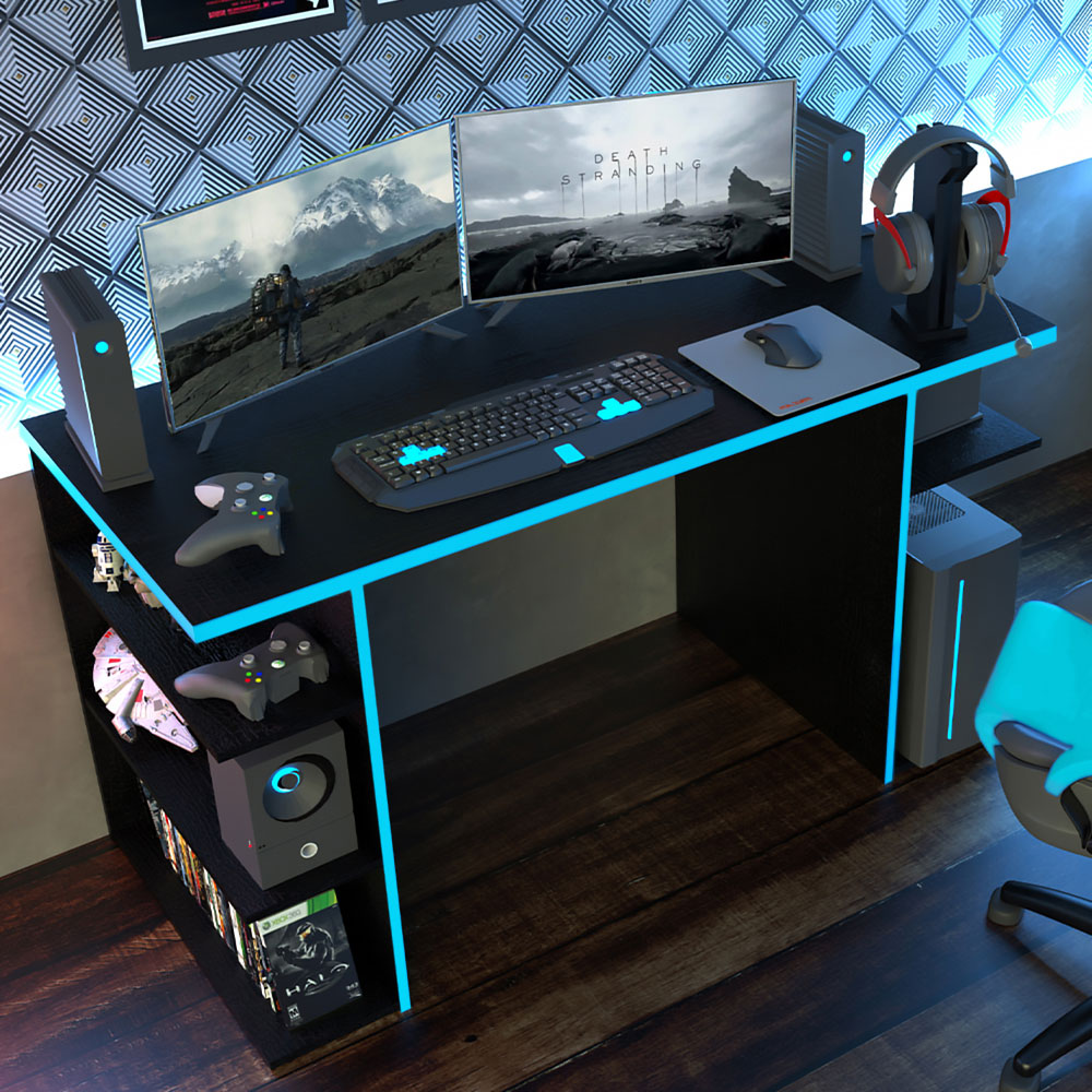 Escritorio Gamer 136 cm Negro/Azul Madesa