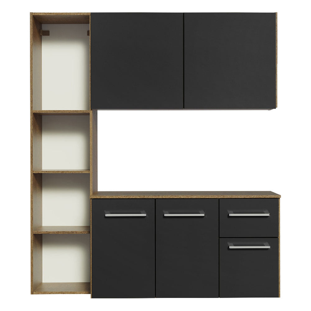 Cocina Compacta 120 cm 4 Puertas y 2 Cajónes Marrón/Negro Easy Madesa