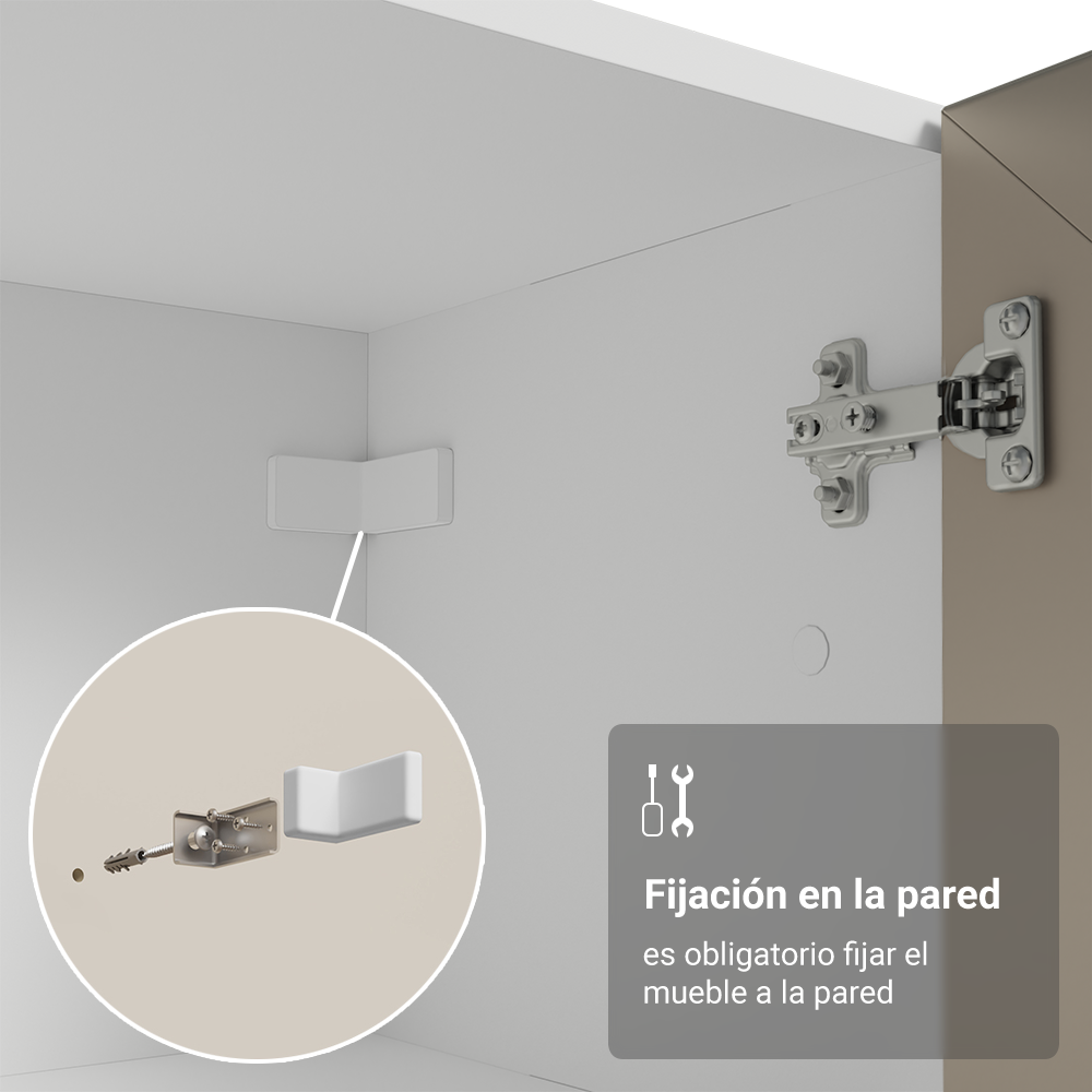 Kit Bajo Mesada + Cristalero 60 cm Smart 100% MDF Blanco/Marrón/Crema