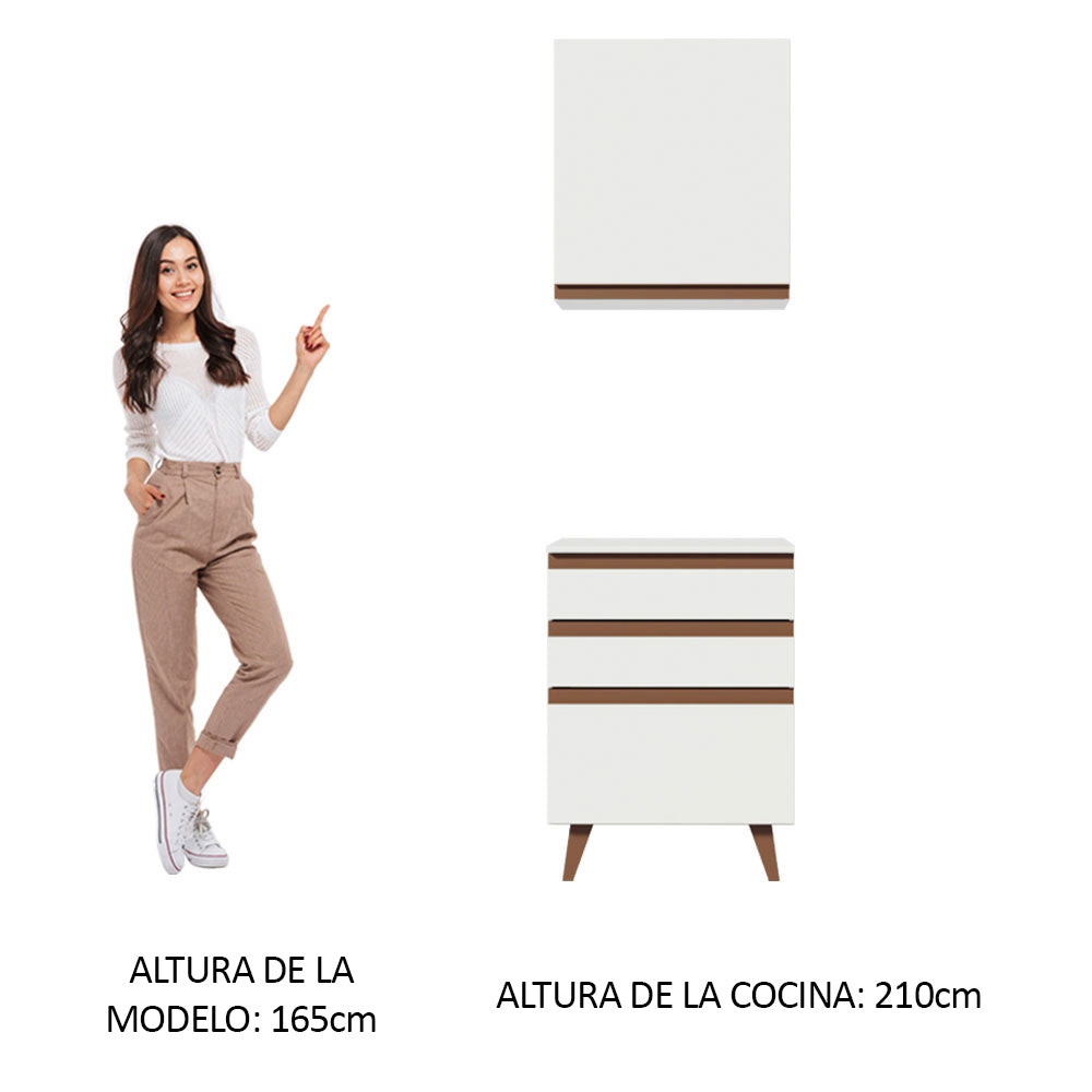 Kit Reims 60 cm con Alacena y Bajo Mesada con 3 Cajones Blanco