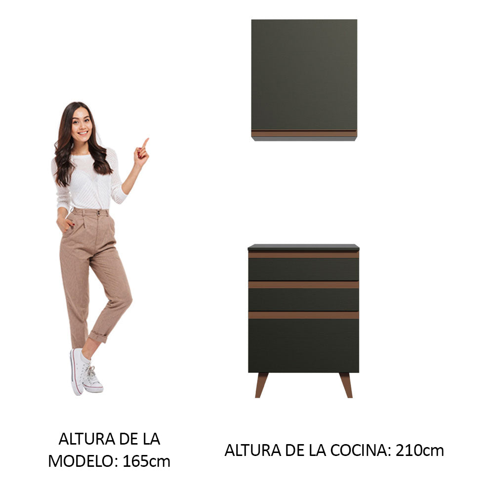 Kit Reims 60 cm con Gabinete Superior y Bajo con 3 Cajones Negro