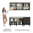 Cocina Compacta 180 cm 5 Puertas y 3 Cajones Negro Reims Madesa