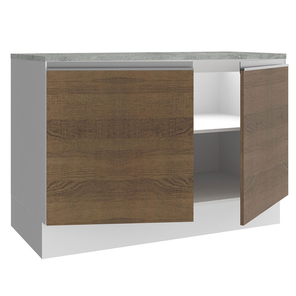 Bajo Mesada Cocina 120 x 60 cm 2 Puertas (Con Mesada) Blanco/Marrón Glamy Madesa