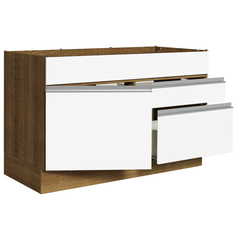Bajo Mesada Cocina 120 x 60 cm 1 Puerta 2 Cajones Marrón/Blanco (Sin Mesada) Glamy Madesa