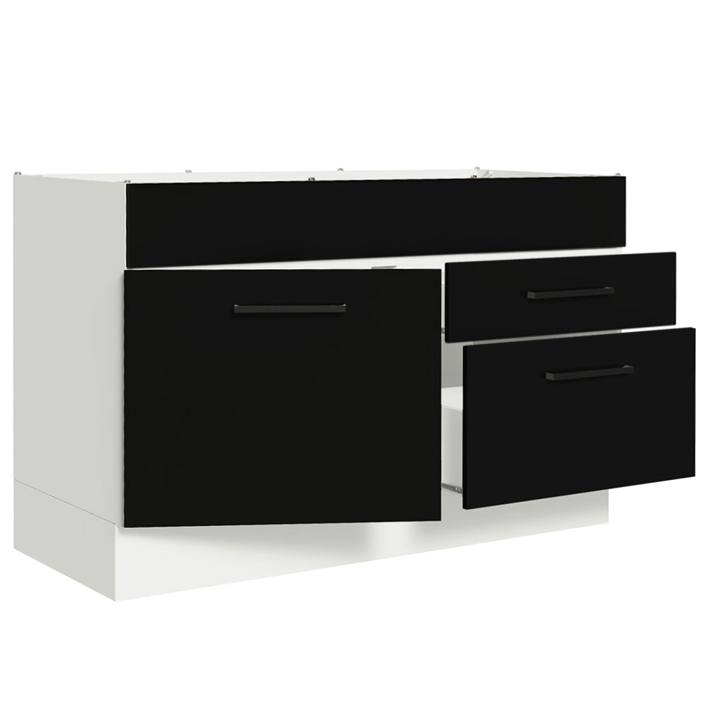 Bajo Mesada Cocina 120 x 60 cm 1 Puerta 2 Cajones Blanco/Negro (Sin Mesada) Agata Madesa