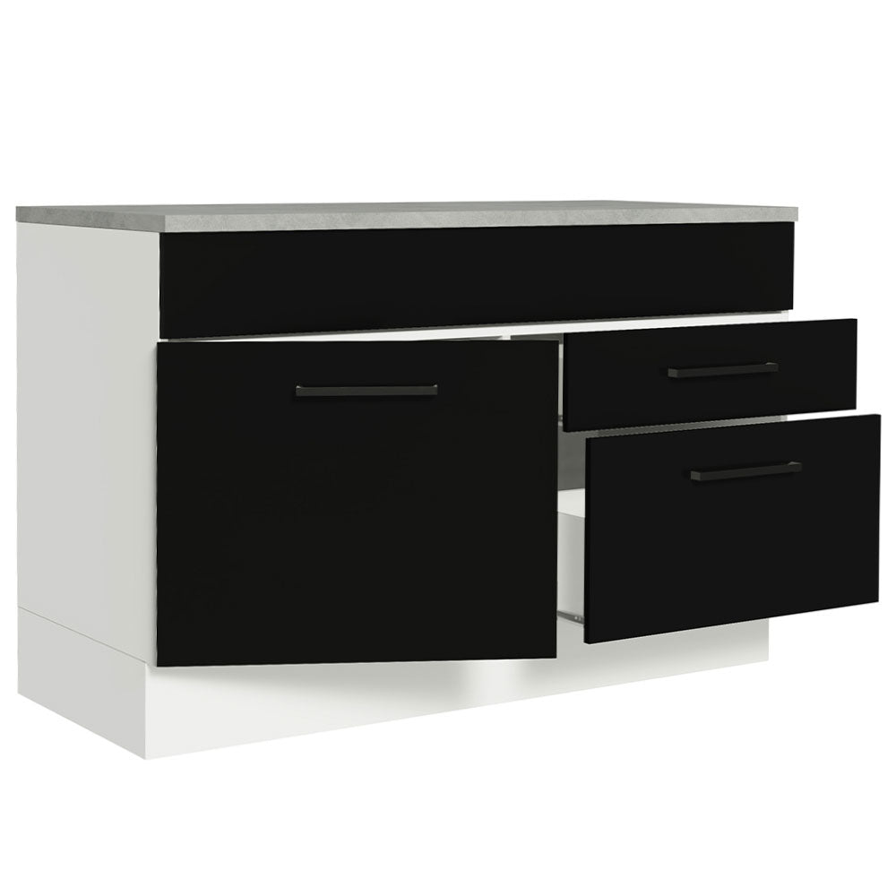 Bajo Mesada Cocina 120 x 60 cm 1 Puerta 2 Cajones Blanco/Negro (Con Mesada) Agata Madesa