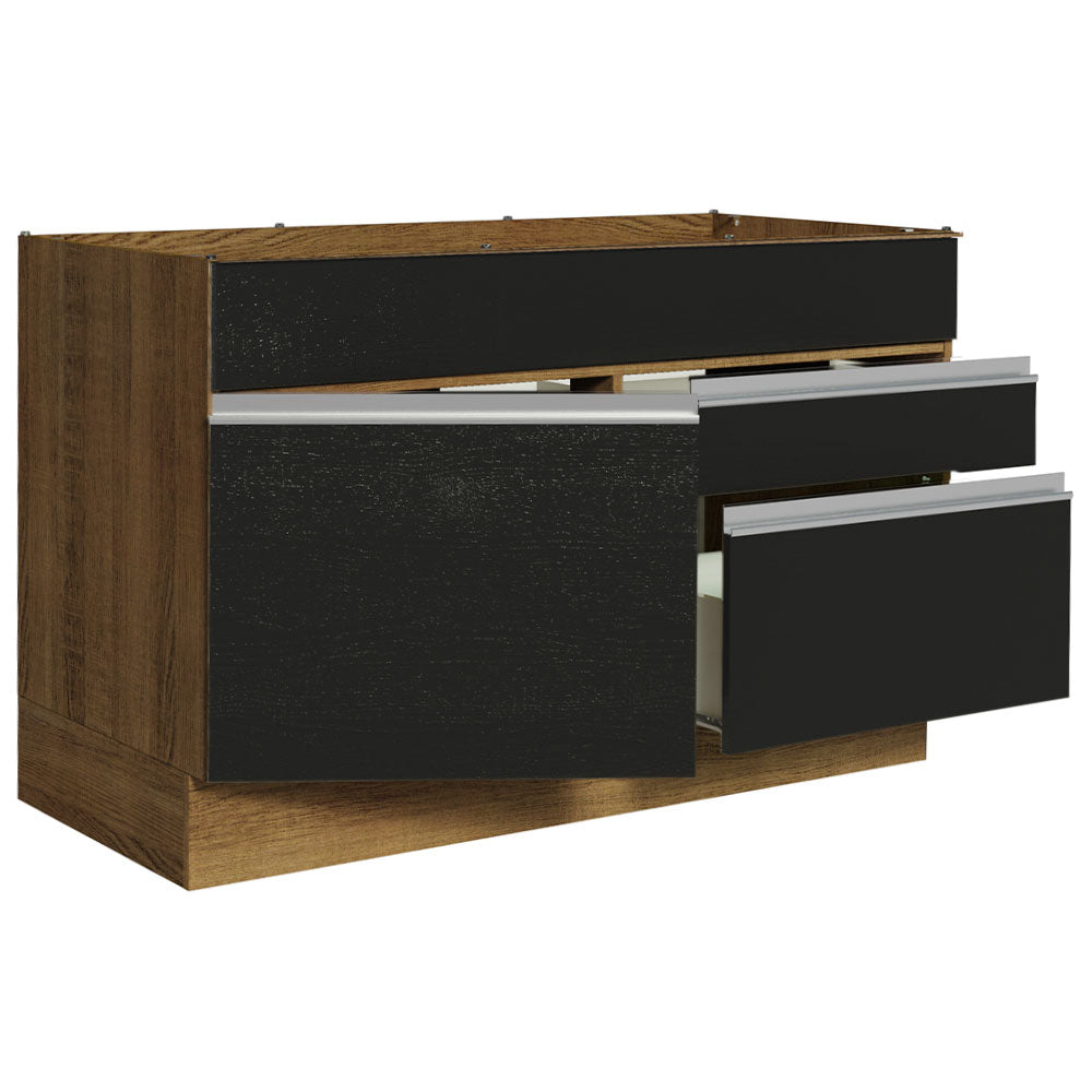 Bajo Mesada Cocina 120 x 60 cm 1 Puerta 2 Cajones Marrón/Negro (Sin Mesada) Glamy Madesa