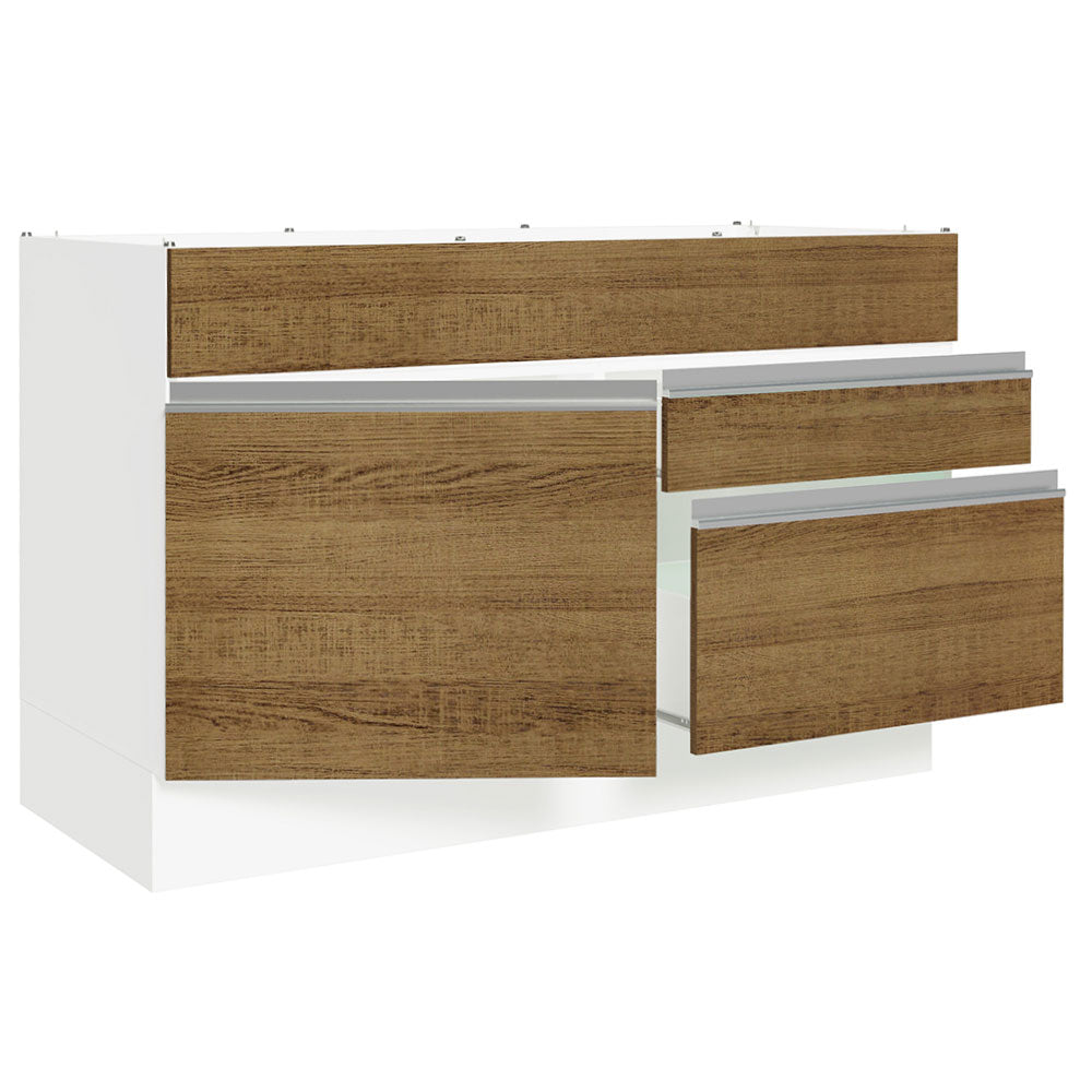 Bajo Mesada Cocina 120 x 60 cm 1 Puerta 2 Cajones Blanco/Marrón (Sin Mesada) Glamy Madesa