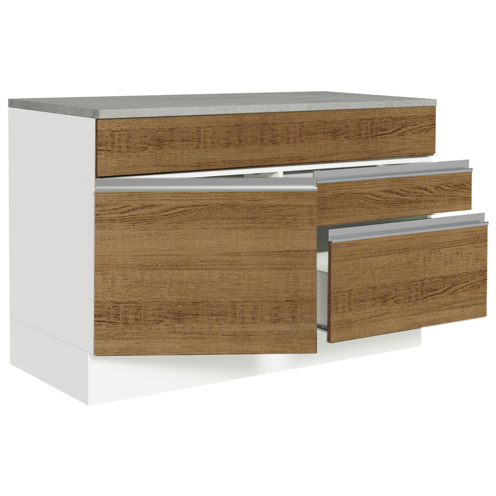 Bajo Mesada Cocina 120 x 60 cm 1 Puerta 2 Cajones Blanco/Marrón (Con Mesada) Glamy Madesa