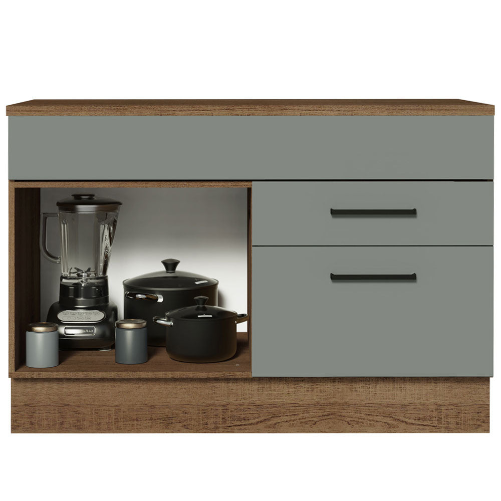 Bajo Mesada Cocina 120 x 60 cm 1 Puerta 2 Cajones (Con Mesada) Marrón/Gris Agata Madesa